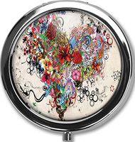 Love Custom Round Black Pill Case Pocket 2.1 inches Medicine Tablet Holder Organizer Case for Purse/Three-Compartment Pill Box/Black Pill Case