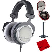 beyerdynamic DT-880 Pro Headphones 250 Ohm (490970) with Full Size Headphone Case, Headphone Stand & Microfiber Cleaning Cloth