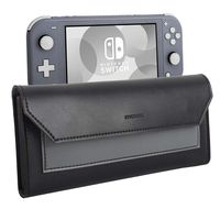 MoKo Slim Pouch for Nintendo Switch Lite, Travel Carry Case Storage Bag PU Leather Portable Magnetic Clasp Closure Cover with Game Cartridges Holders for Nintendo Switch Lite - Black + Gray