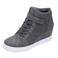Women's Sneakers High Top Hidden Heel Wedge Sneakers Fashion Lace up Platform Wedge Ankle Booties Casual Shoes Gray