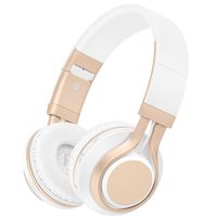 Bluetooth Headphones with Mic, HiFi Stereo Foldable Lightweight Wireless Headphones with Comfortable Protein Earpads, Noise Isolation, TF Card Mode, FM Radio Mode for PC TV Smartphone (White Gold)