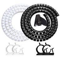 118" Cable Management Sleeve Desk Cord Organizer Cover Black White with 4 Adhesive Cable Clips, VIWIEU 2 Pack Cable Bundler Wire Wrap System for TV/Computer/Home Entertainment