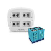 Tenergy TN136 Smart 4 Bay 9V Charger with 4 Pieces Tenergy 9V NiMH 250mah Rechargeable Batteries