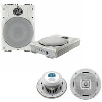 Lanzar Marine Amp Woofer and Speaker Package - AQTB8 8'' 1000 Watts Low-Profile Super Slim Active Amplified Marine/Waterproof Subwoofer System - AQ5CXW 400 Watts 5.25'' 2-Way Marine Speakers (White Color) (Pair)