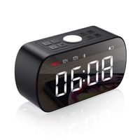 Wireless Bluetooth Speaker Stereo, Dimmable LED Display Alarm Clock with Radio, Micro SD Card, Hands-Free Call, LED Night, Makeup Mirror (Black)