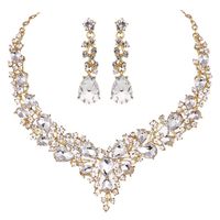 Youfir Bridal Austrian Crystal Necklace and, Clear-Gold tone, Size No Size