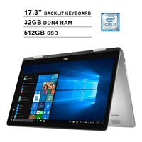 Dell Inspiron 17 7000 2-in-1 17.3 Inch FHD 1080P Touchscreen Laptop, Intel 4-Core i7-8565U up to 4.6GHz, 32GB DDR4 RAM, 512GB SSD, NVIDIA GeForce MX150 2GB, Backlit KB, FP Reader, HDMI, Windows 10