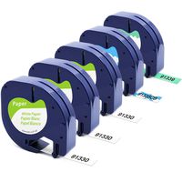 Label KINGDOM Compatible Label Tape Replacement for DYMO LetraTag Tape Refills 91330 91338CB 91339 Black on White/Pattern for LetraTag LT-100H LT-100T QX50 Label Makers, 1/2 Inch x 13 Feet, 5-Pack