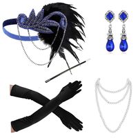 1920s Accessories Headband Necklace Gloves Cigarette Holder Flapper Costume Accessories Set for Women (oa)