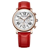 Megir Watch Vintage Timing Waterproof Wrist Quartz Watch with Genuine Leather Band for Women 2058,Red