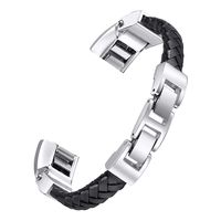 bayite Leather Bands Compatible with Fitbit Alta and Alta HR, Adjustable Metal Buckle Leather Wristband, Cord Braided Black Small 5.5" - 6.7"