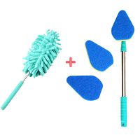 MOSSUO Telescoping Shaft Clean Reach Angled Cleaning Pad Scrub Brush Scrubber Bathtub Cleaning Product Feather Duster Dusting Brush with Handle (Brush+Duster)