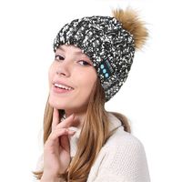 FRCOLT Women's Graphic Bluetooth Wireless Smart Handsfree Music Speaker Beanie Hat(Free Size, Black)