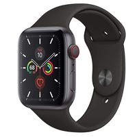 Apple Watch Series 5 GPS + Cellular - 44mm Space Gray Aluminum Case with Black Sport Band (Renewed)