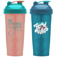 Motivational Quotes on Performa Perfect Shaker Bottle, 28 Ounce Classic Protein Shaker Bottle, Dishwasher Safe, Leak Proof, Multiple Sayings and Colors (Two Pack - BeYoutiful Coral & Good Vibes Teal)