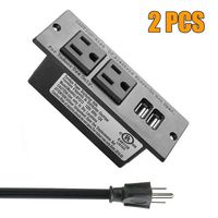 2 PCS Table Recessed Power Strip, Black Desktop Outlets Power Strip with USB, In Desk Power Outlet USB Hub for Furniture, 9.85FT.