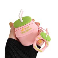 BONTOUJOUR AirPods Case, Cute Creative Milk Drink Bottle Shape Soft Silicone Case Cover Protective Skin for Apple AirPods+Ring Lanyard -Banana Taste Pink