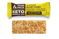 Munk Pack Peanut Butter Keto Granola Bar with 1g Sugar, 2g Net Carbs | Chewy | Grain Free | Vegan | Gluten Free, Soy Free | 12 Pack