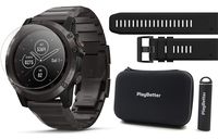 Garmin Fenix 5X Plus+ Sapphire Bundle w/Extra Band, Screen Protectors, PlayBetter Portable Charger & Protective Case | Multisport GPS Watch, TOPO Maps, Garmin Pay, Music (Titanium with Titanium Band)