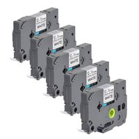 5 Pack Label Tape for TZe-S231 12mm 1/2" (0.47") x 8m (26.2ft) Black on White Strong Adhesive - Compatible with Brother P-Touch PD-D210 PT-H100 PT-1400 PT-1880