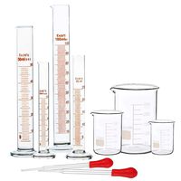 SUPERLELE Glass Graduated Cylinder Set 10/25/50/100ml, Thick Glass Beaker Set 50/100/250ml with 2 Droppers