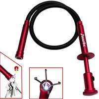 Stereotype four-claw magnetic gripping tool with LED light stainless steel spring can be fixed in different shapes without bounce 2 in 1 magnetic pickup (red)
