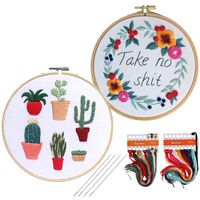 Heflashor 2 Pack Embroidery Kit with Pattern and Instructions Including 2 Embroidery Cloth with Pattern, 2 Bamboo Hoop, Color Threads and Tool for Adults and Kids Beginners