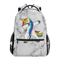 ALAZA White Marble Dabbing Unicorn With Stars Large Backpack Personalized Laptop iPad Tablet Travel School Bag with Multiple Pockets for Men Women College