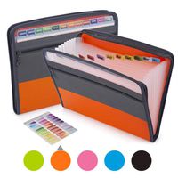 Sooez Expanding File Folder with Sticky Labels, 13 Pocket Accordion File Folder Document Organizer Expanding Zip File Folder with Zipper Closure, Letter A4 Paper Document Accordion Folder, Orange