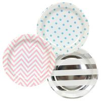 Just Artifacts Round Paper Party Plates 9in (36pcs) - Assorted "Gender Reveal" Decorative Pack