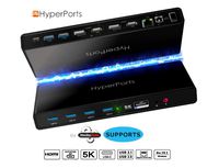 HYPERPORTS USB C Dual 4K Docking Station: Single 5K@60Hz/Dual 4K @60HZ 2 HDMI+2 DisplayPort, 6 USB 3.0, Ethernet, Audio Mic Compatible w/Mac & Windows OS + Thunderbolt 3