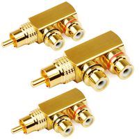 3pcs RCA Male to 2 RCA Female Right Angle Adapter Connector RCA Splitter Plug