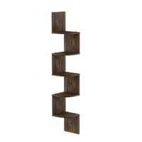 FURINNO 5 Tier Mount Floating Radial Corner wall shelf, Columbia Walnut