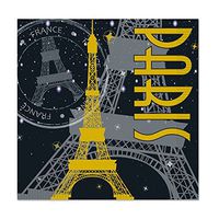 Club Pack of 192 Black, Gray and Yellow Paris Theme Party Disposable 2-Ply Luncheon Napkins