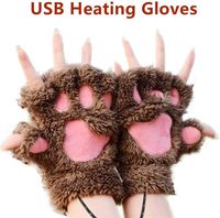 DECVO USB 2.0 Powered Stripes Heating Pattern Knitting Wool Cute Heated Paw Gloves Fingerless Hands Warmer Mittens Laptop Computer Warm Gloves for Women Men Girls Boys (Brown)