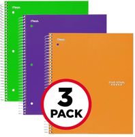 Five Star Spiral Notebooks, 3 Subject, College Ruled Paper, 150 Sheets, 11 x 8-1/2 inches, Green, Purple, Orange, 3 Pack (38820)