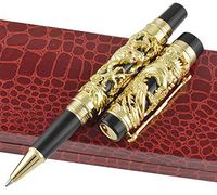 Jinhao Roller Ball Pen Golden Dragon Phoenix Handcraft Embossment Gift Case Set