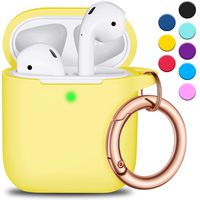 R-fun AirPods Case Cover with Keychain, Full Protective Silicone AirPods Accessories Skin Cover for Women Men Girl with Apple AirPods Wireless Charging Case, Front LED Visible-Yellow