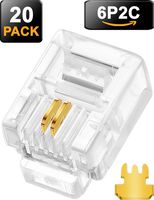 3 Prong Telephone Modular Plug RJ11 6P2C Connector for Phone Line Cord 20 Pack (Compatible with Both Solid and Stranded Wire)
