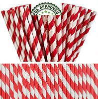Paper Straws Red & White Stripes, 250 Pack Biodegradable Compostable Drinking Straws Eco-Friendly Food-Safe, Party Supplier
