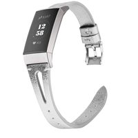 Wearlizer Silver Leather Band Compatible with Fitbit Charge 3 Bands for Women Men, Leather Replacement Band Assesories Strap X Type Bracelet for Fitbit Charge 3