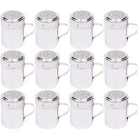 (Set of 12) 10 Oz Stainless Steel Dredge Shaker with Handle, Spice Dispenser for Cooking/Baking by Tezzorio