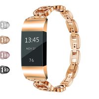 Wekin Replacement Metal Bands Compatible for Fitbit Charge 2 and Charge 2 HR, Adjustable Fashion Bling Rhinestone Smart Watch Accessory Wristband Bracelet Strap for Charge 2 Tracker (Rose Gold)