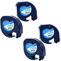 Replace DYMO LetraTag Refills 91331 (S0721660) Black on White Plastic Label Tape Work with DYMO LetraTag Label Maker LT-100H LT-100T QX50, 1/2 Inch x 13 Feet, 12mm x 4m, 4 Pack
