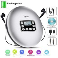 HOTT Rechargeable Portable CD Player, Personal Compact Disc Player with Stereo Earbuds/LCD Display/Anti-Skip, Anti-Shock Function, 10HR Battery Life, CD Music Player, Black