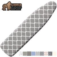 GORILLA GRIP Reflective Silicone Ironing Board Cover, 15x54, Fits Large and Standard Boards, Pads Resist Scorching and Staining, Elastic Edge, Thick Padding, No Fasteners Needed, Quatrefoil Gray White