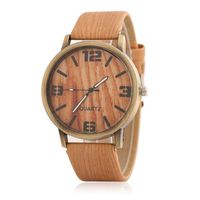 Nessere Unisex Fashion Wood Grain Artificial Leather Band Round Dial Quartz Watch Smart Watches