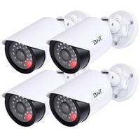 BNT Dummy Fake Security Camera, with One Red LED Light at Night, for Home and Businesses Security Indoor/Outdoor (4 Pack, White)