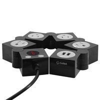 Cellet 4 Outlet Foldable Rotating Power Strip, with Timer and ON and Off Button, Fireproof PC, Dual USB Charging Ports, 5 Foot Cord, for Computers, Smartphones, Tablets, Cameras, etc. (Black)