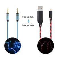 iChase Light Up Charging Cable (Advanced Current Visible Flowing EL LED Lights)-3ft, and Light Up AUX Cable (Blinks with The Beat of The Music)-3ft (red+AUX)